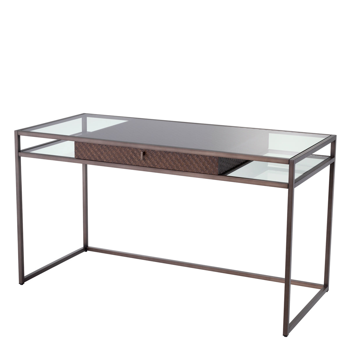 Eichholtz Napa Valley Desk Woven Oak Veneer Bronze Finish Clear Glass - Desk Woven Oak Veneer Bronze Finish Clear Glass Tables Sterling Home 1