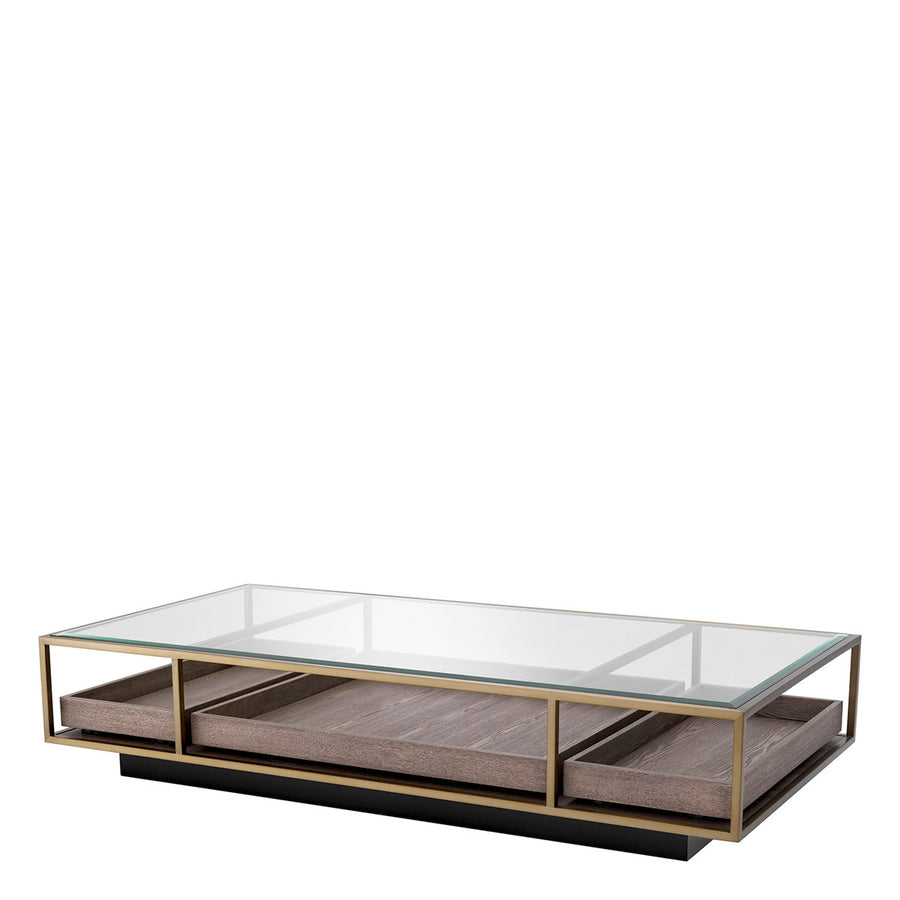 Eichholtz Roxton Coffee Table Brushed Brass Finish Clear Glass Grey Veneer - Coffee Table Brushed Brass Finish Clear Glass Grey Veneer Side Tables Sterling Home 1