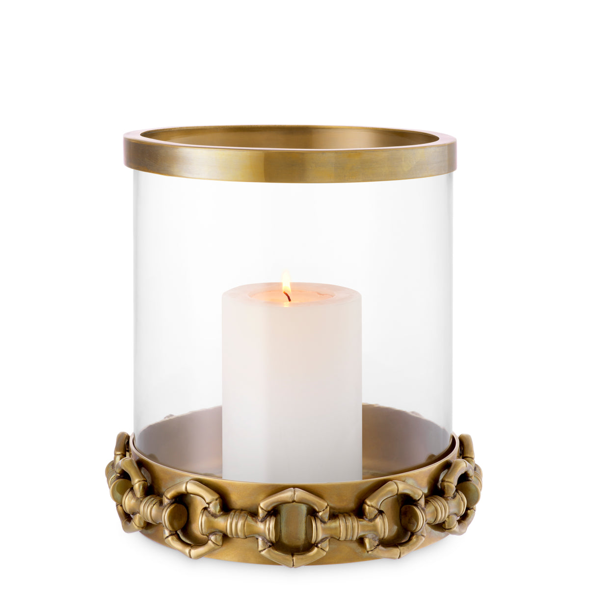 Eichholtz Clementine Small Hurricane Vintage Brass Finish Clear Glass - Clementine S Hurricane Vintage Brass Finish Clear Glass Accessories Sterling Home 1