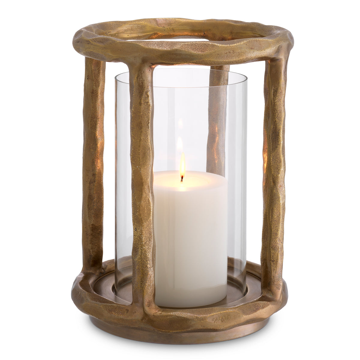 Eichholtz Throne Hurricane Lamp Vintage Brass Finish Clear Glass - Hurricane Throne Vintage Brass Finish Clear Glass Accessories Sterling Home 1