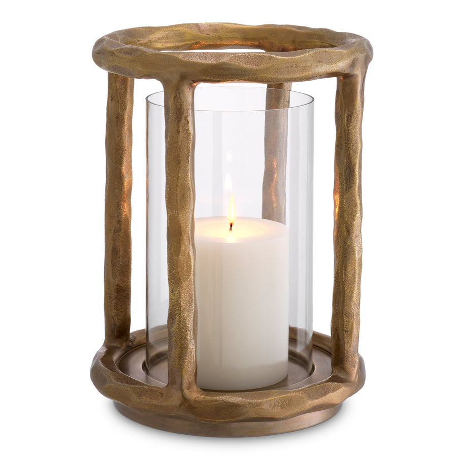Eichholtz Throne Hurricane Lamp Vintage Brass Finish Clear Glass - Hurricane Throne Vintage Brass Finish Clear Glass Accessories Sterling Home 1