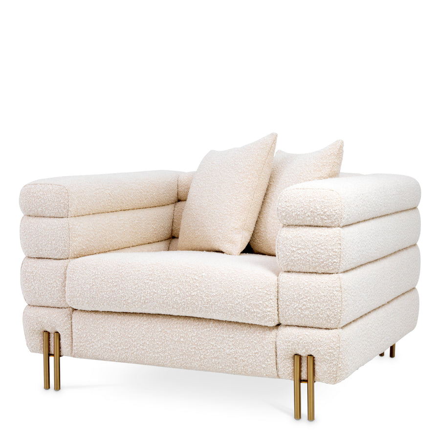 Eichholtz York Armchair Boucle Cream Brushed Brass Legs - Armchair Boucle Cream Armchairs Sterling Home 1
