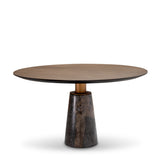 Eichholtz Genova Round Dining Table Grey Marble Mocha Straight Oak Veneer Brushed Brass Finish