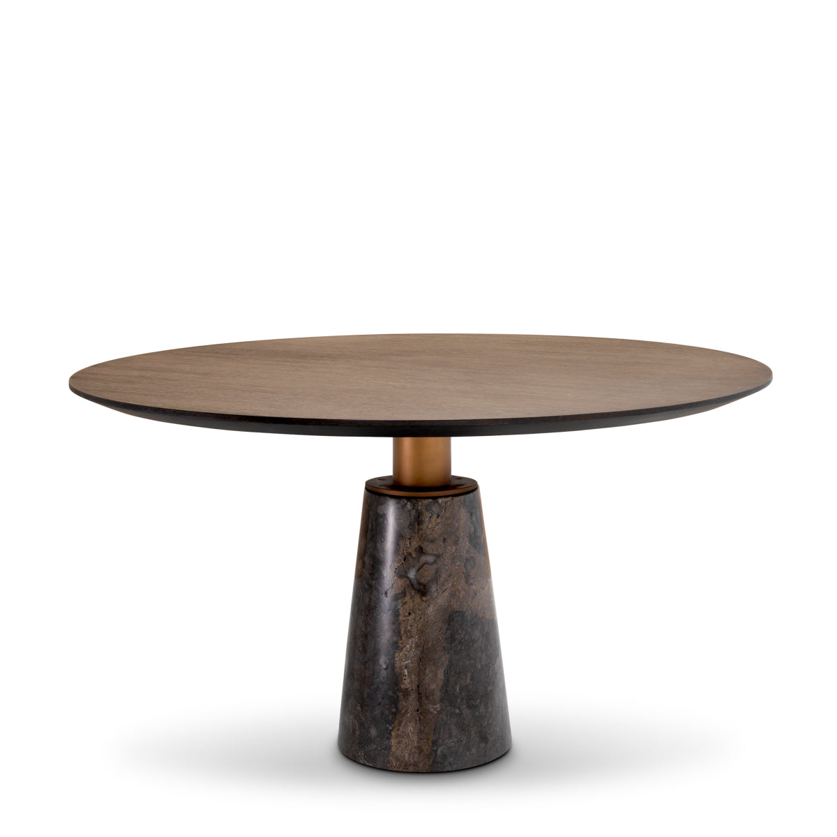 Eichholtz Genova Round Dining Table Grey Marble Mocha Straight Oak Veneer Brushed Brass Finish - Round Dining Table Grey Marble Mocha Straight Oak Veneer Brushed Brass Finish Dining Tables Sterling Home 1
