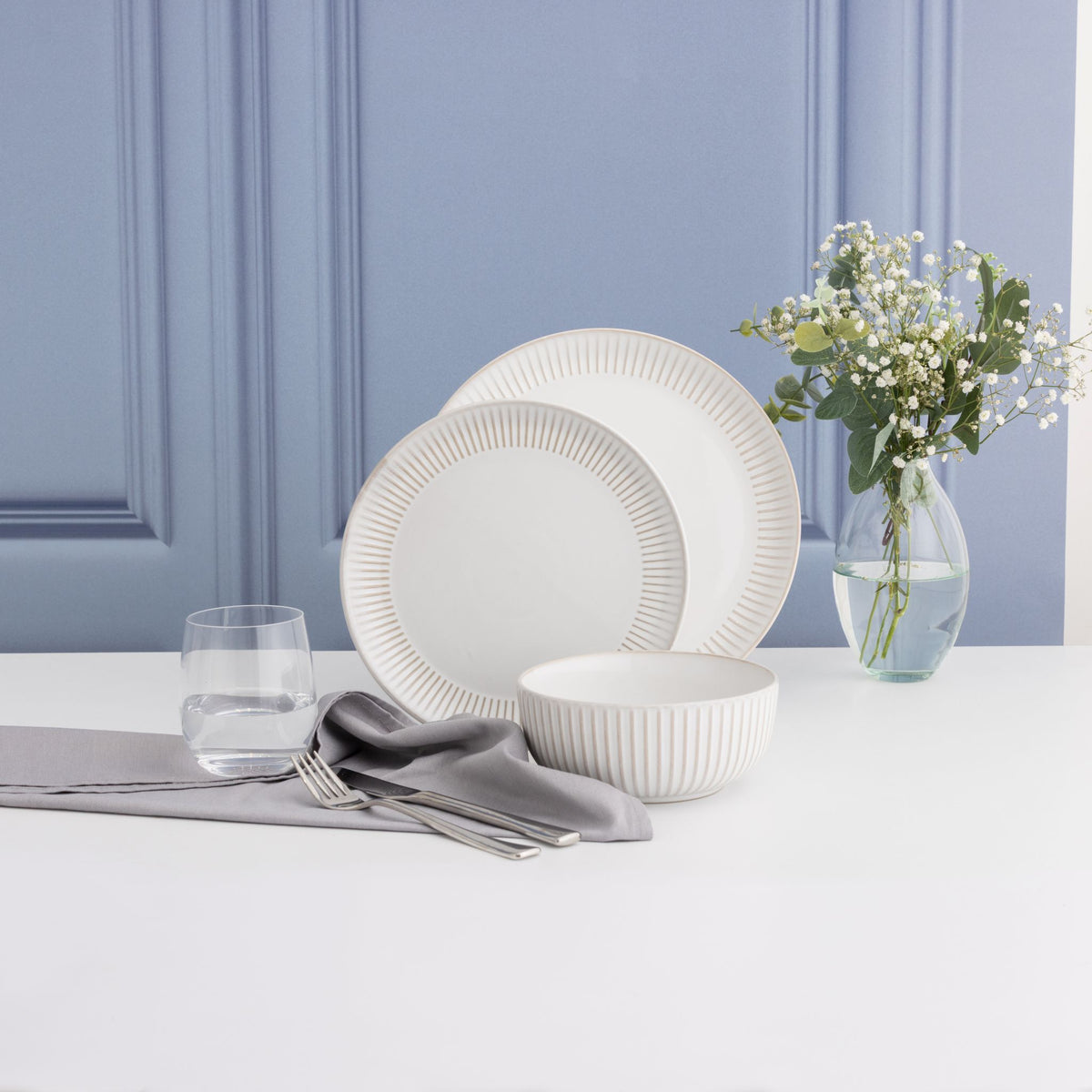 Mason Cash Reactive Ridge White 12 Piece Dinner Set - MC Reactive Ridge White 12 Piece Dinner Set Dinnerware Sets Sterling Home 1