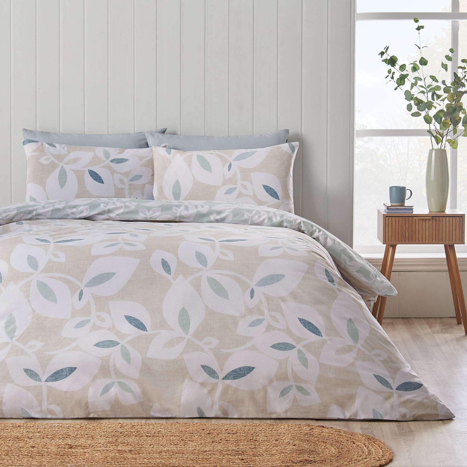 Catherine Lansfield Inga Leaf Natural Duvet Set - Inga Leaf Natural Duvet Set King Sterling Home 1