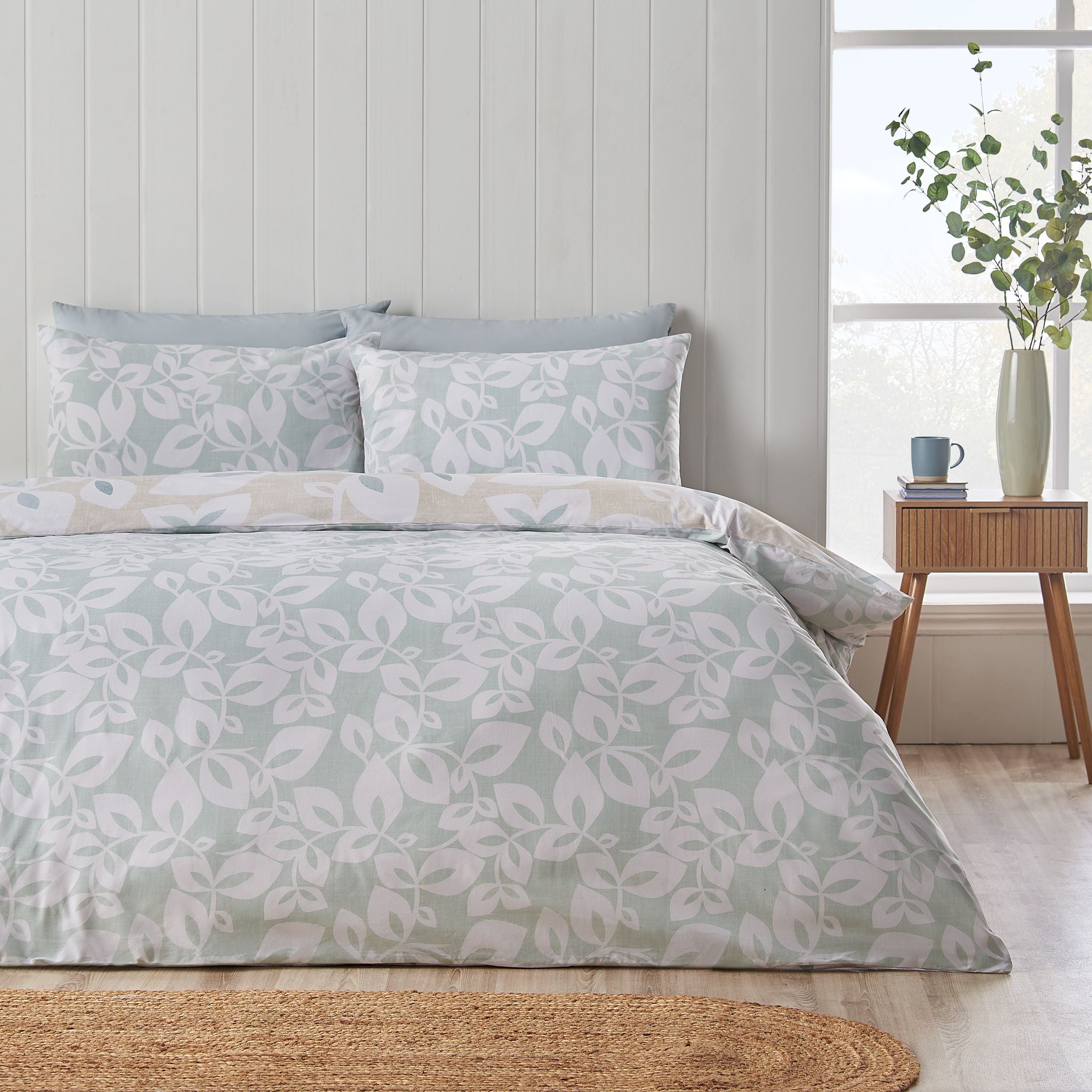 Catherine Lansfield Inga Leaf Natural Duvet Set - Inga Leaf Natural Duvet Set King Sterling Home 2