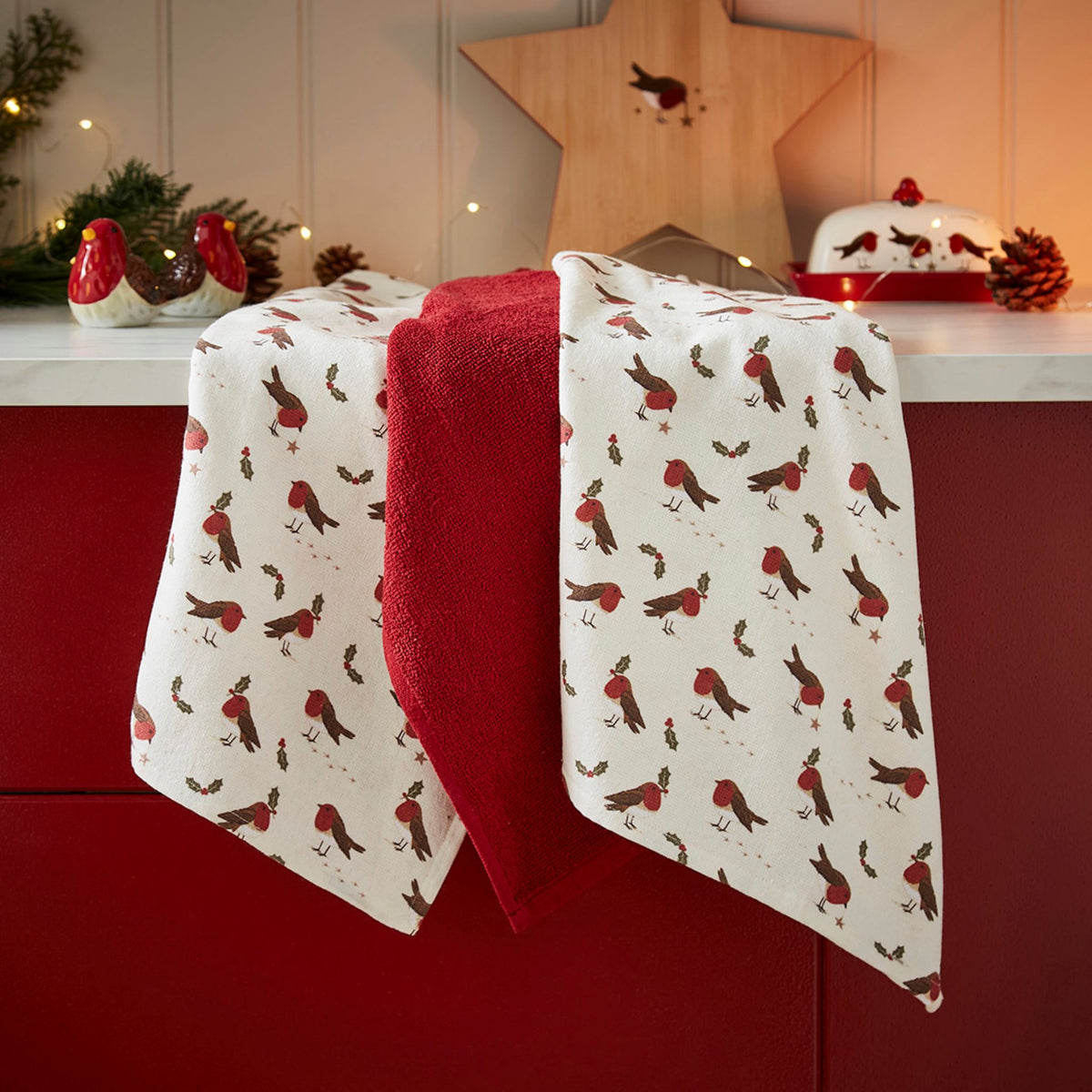 Robin Retreat 3 Pack Printed Soft Terry Tea Towel - Robin Retreat 3 Pack Printed Soft Terry Tea Towel Sterling Home 1