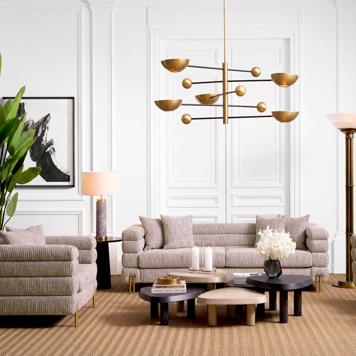 Eichholtz York Armchair Mademoiselle Beige Brushed Brass Legs - Armchair Mademoiselle Beige Armchairs Sterling Home 2