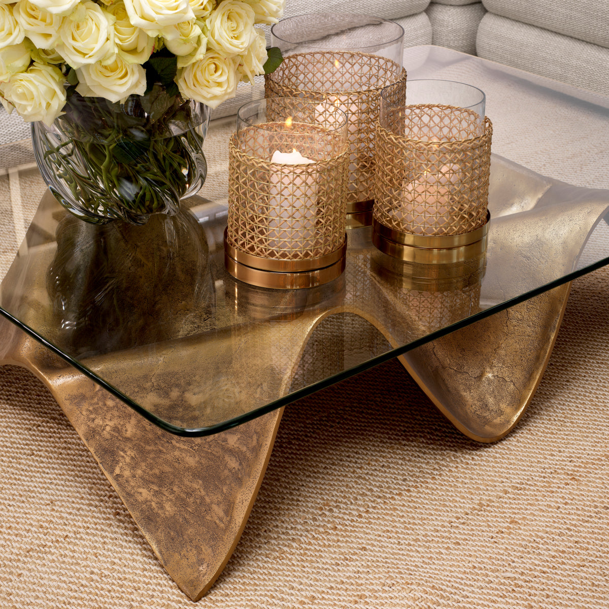 Eichholtz Zimmerman Large Hurricane Natural Rattan Vintage Brass Finish - Zimmerman L Hurricane Natural Rattan Vintage Brass Finish Accessories Sterling Home 2