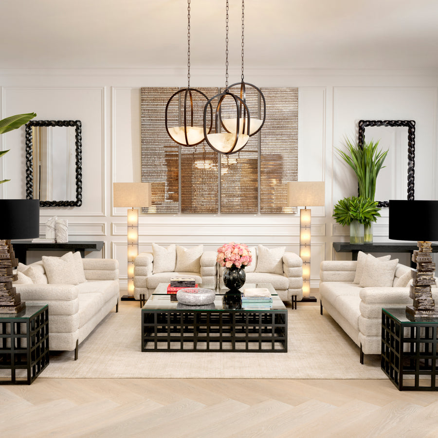 Eichholtz York 3 Seater Sofa Seashell Off-White Bronze Finish - 3 Seater Sofa Seashell Off-White Armchairs Sterling Home 2