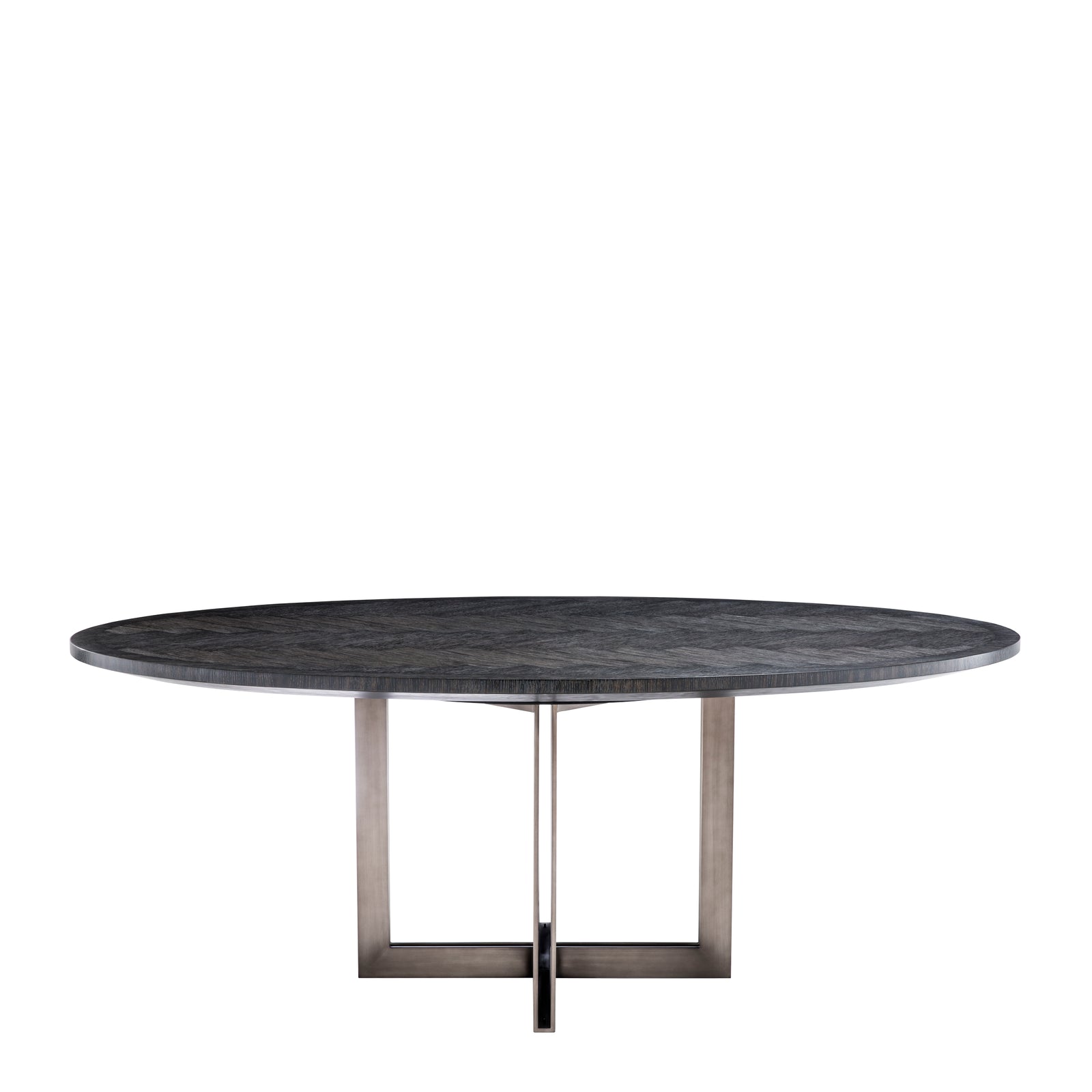 Eichholtz Melchior Oval Dining Table Charcoal Oak Veneer / Bronze Finish - Oval Dining Table Charcoal Oak Veneer / Bronze Finish. Dining Tables Sterling Home 2