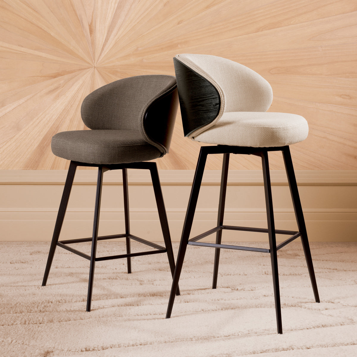 Eichholtz Camerota Swivel Bar Stool Scalea Grey Black Wooden Back - Swivel Bar Stool Scalea Grey Black Wooden Back Dining Chairs Sterling Home 2