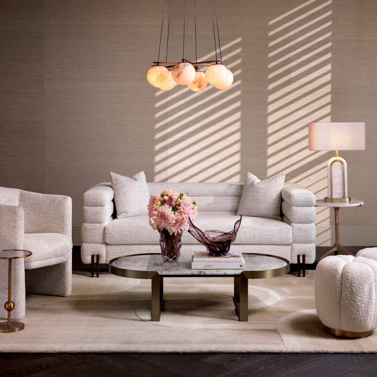 Eichholtz York 2 Seater Sofa Seashell Off-White With Bronze Legs - 2 Seater Sofa Seashell Off-White 2 Seater Sofas Sterling Home 2