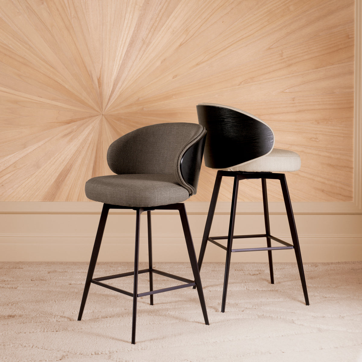 Eichholtz Camerota Swivel Bar Stool Scalea Sand Black Wooden Back & Legs - Swivel Bar Stool Scalea Sand Black Wooden Back Dining Chair Sterling Home 2