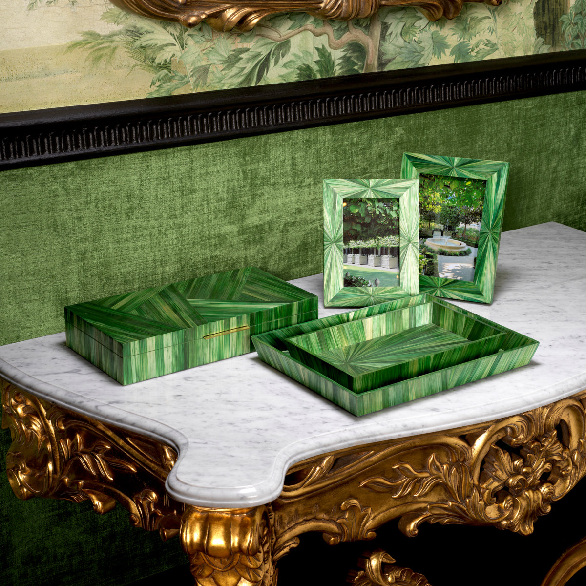Eichholtz Harvard Box Straw Marquetry Green - Harvard Box Straw Marquetry Green Accessories Sterling Home 2