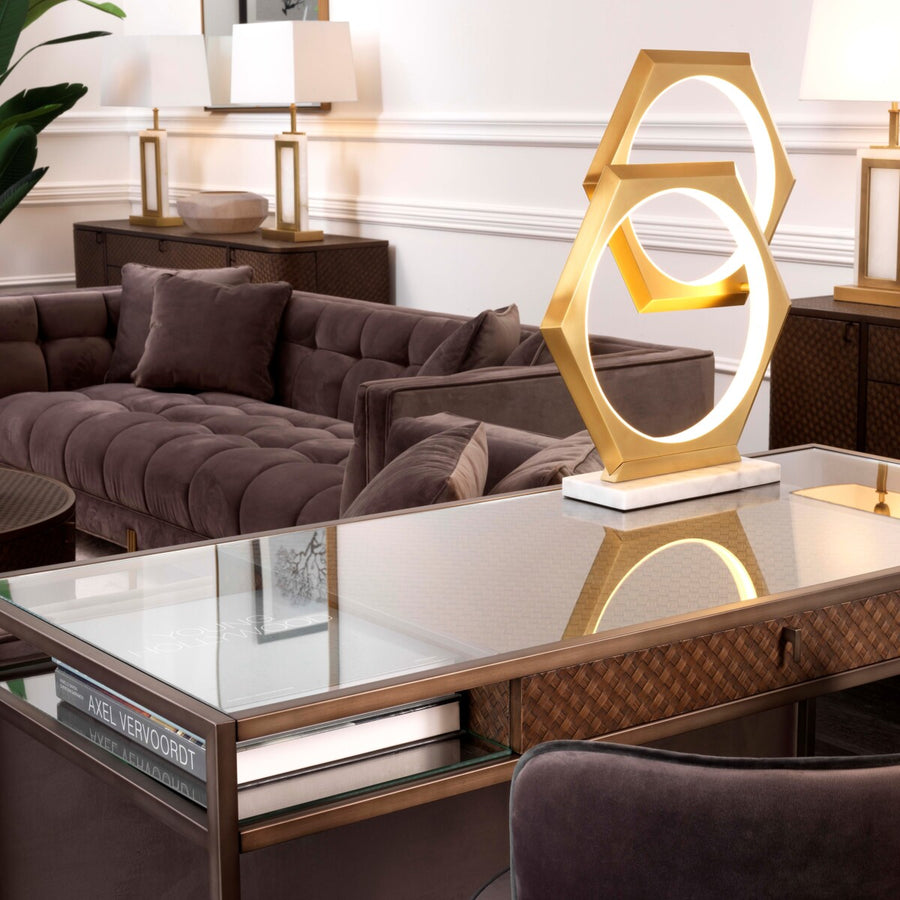 Eichholtz Napa Valley Desk Woven Oak Veneer Bronze Finish Clear Glass - Desk Woven Oak Veneer Bronze Finish Clear Glass Tables Sterling Home 2