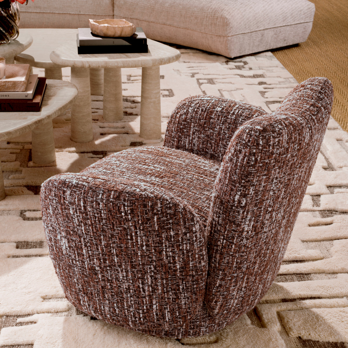 Eichholtz Merida Swivel Chair Boucle Sonata Red - Swivel Chair Boucle Sonata Red Armchairs Sterling Home 2