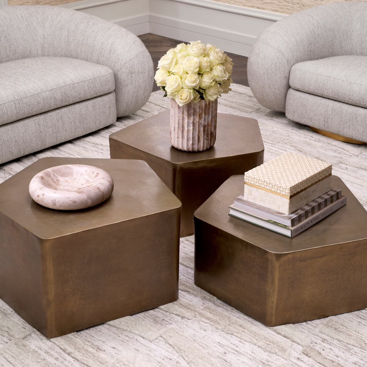 Eichholtz Veenazza Coffee Table Set Of 3 Vintage Brass Finish - Coffee Table Set of 3 Vintage Brass Finish Side Tables Sterling Home 2