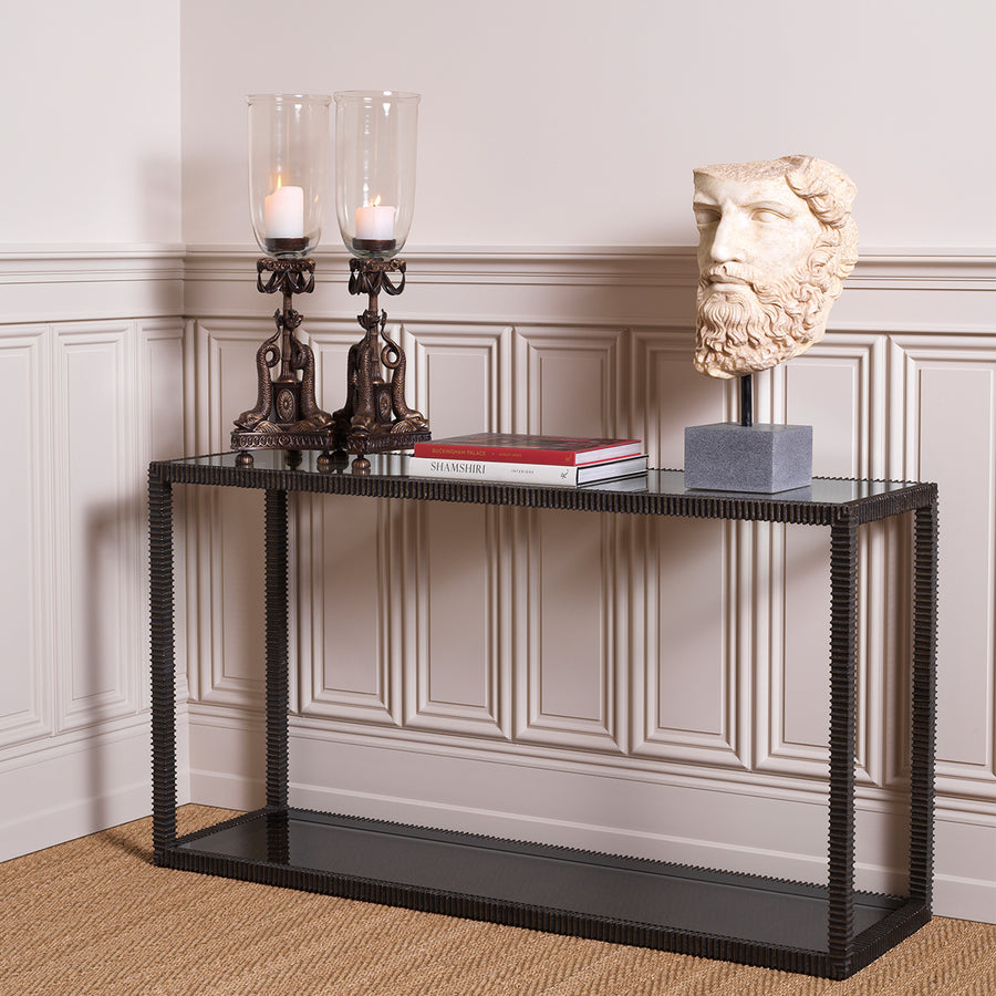 Eichholtz Bethesda Console Table Bronze Highlight Finish Clear Glass and Smoke Glass - Console Table Bronze Highlight Finish Side Tables Sterling Home 2