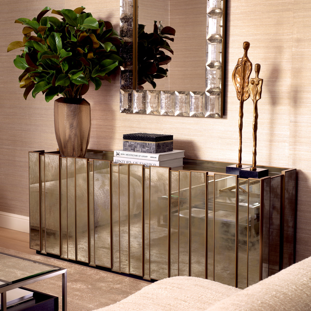 Eichholtz Nottingham Dresser Brushed Brass And Antique Mirror Glass - Dresser Brushed Brass Finish Antique Mirror Glass Storage Sterling Home 2