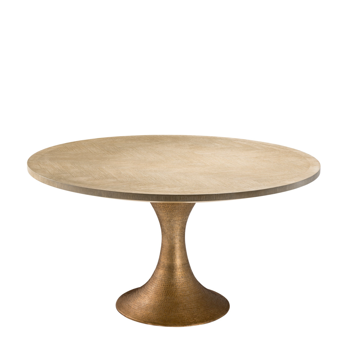 Eichholtz Melchior Round Dining Table Washed Oak Veneer / Brushed Brass Finish - Round Dining Table Washed Oak Veneer / Brushed Brass Finish Dining Tables Sterling Home 2