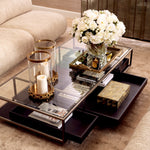 Eichholtz Roxton Coffee Table Brushed Steel Finish Clear Glass Black Veneer - Coffee Table Brushed Steel Finish Clear Glass Black Veneer Side Tables Sterling Home 2