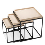 Eichholtz Leonard Set Of 3 Side Tables Matte Black Finish Light Brown Faux Leather - Side Tables Set of 3 Matte Black Finish Light Brown Faux Leather Side Tables Sterling Home 2