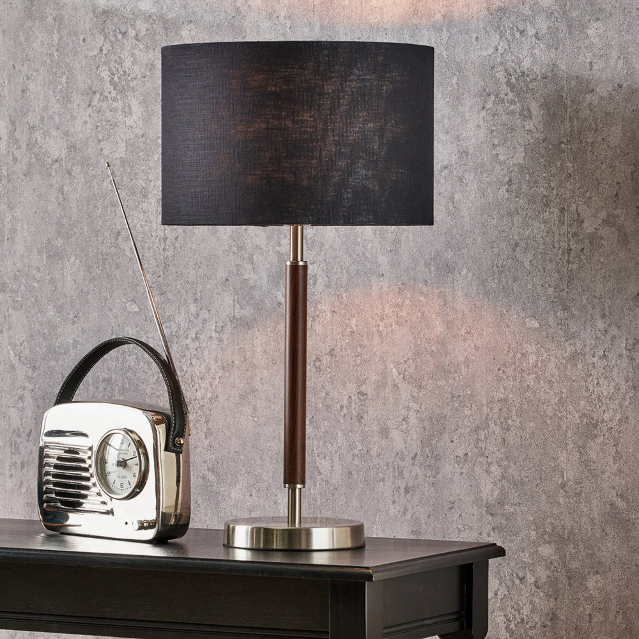 Gianni Brushed Silver and Wood Effect Table Lamp - Gianni Brushed Silver and Wood Effect Table Lamp Sterling Home 1