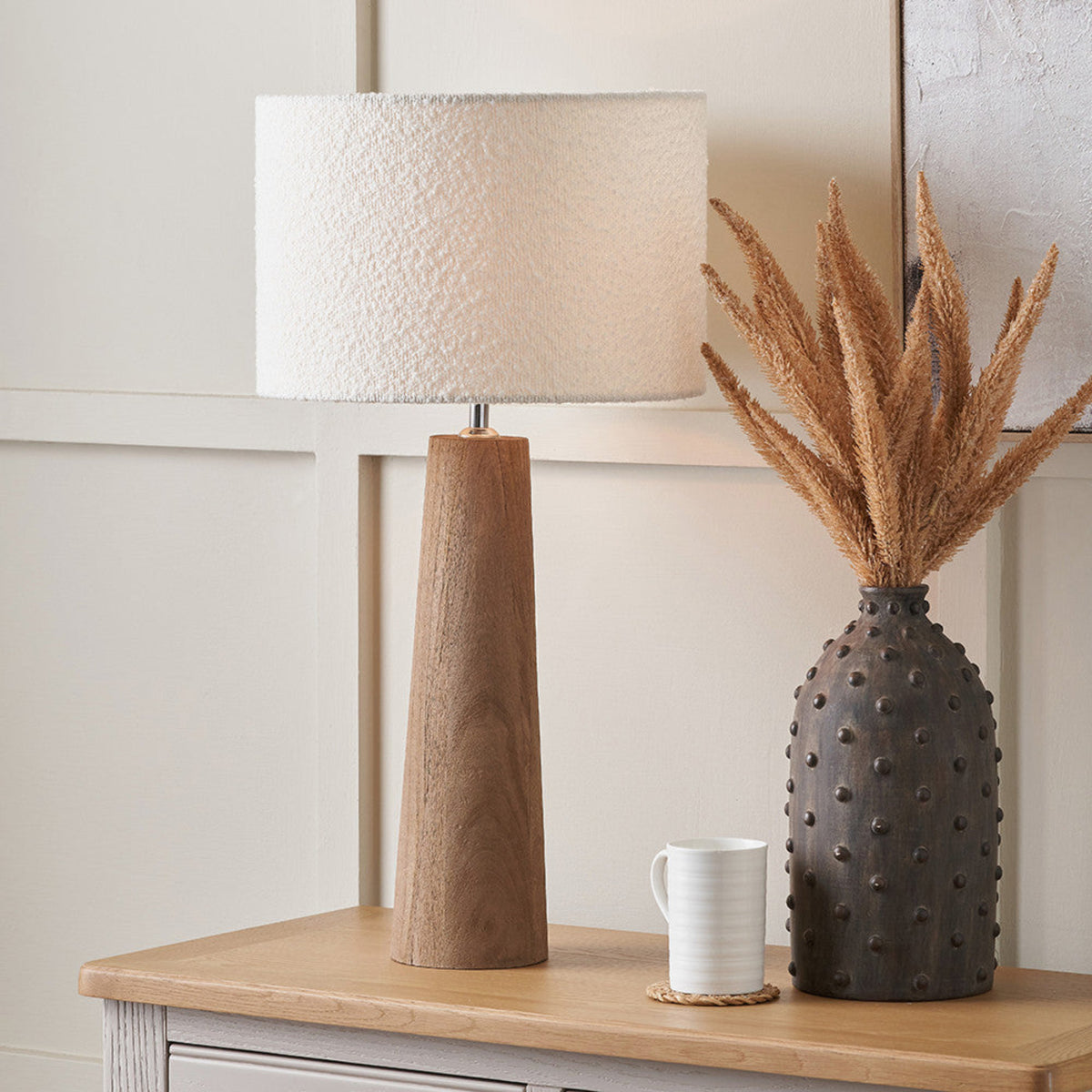 Esha Table Lamp Rouen With White Boucle Shade - Esha Table Lamp Rouen 35CM White Boucle Shade Sterling Home 1