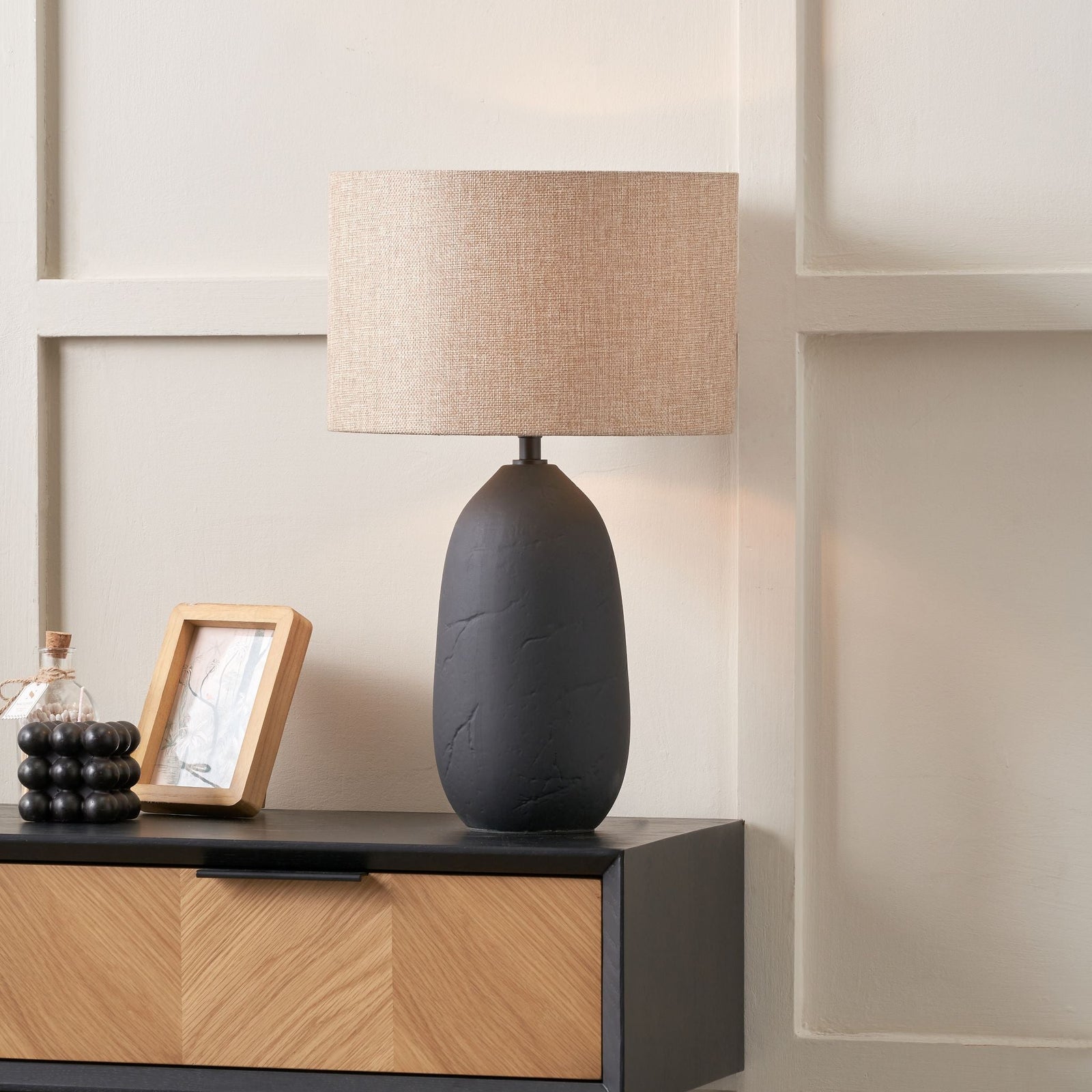 Erika Black Vintage Textured Ceramic Table Lamp - Erika Black Vintage Textured Ceramic Table Lamp