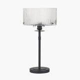 Clara Ribbed Glass Black Metal Round Table Lamp