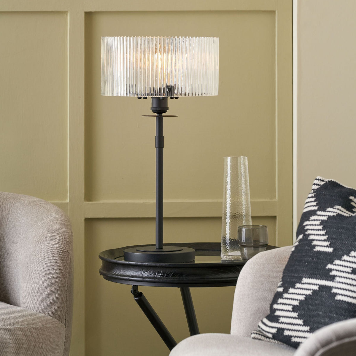 Clara Ribbed Glass Black Metal Round Table Lamp - Clara Ribbed Glass Black Metal Round Table Lamp Table Lamps Sterling Home 2