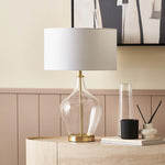 Rowen Clear Bottle Shaped Glass Gold Metal Table Lamp - Rowen Clear Shape Glass Champagne Metal Table Lamp