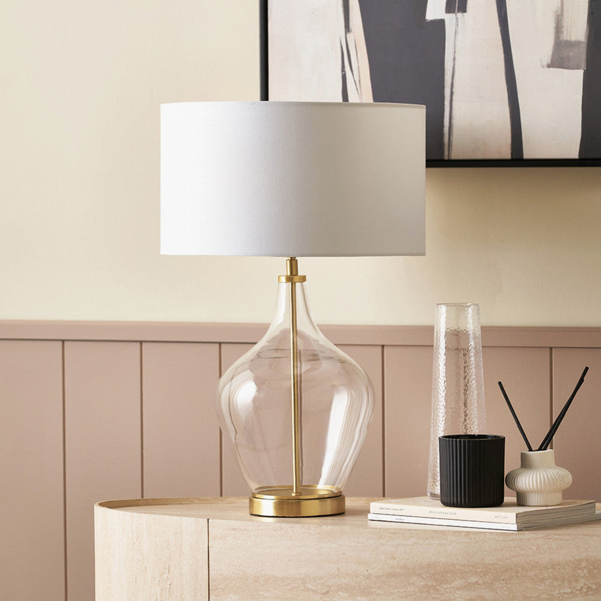 Rowen Clear Bottle Shaped Glass Gold Metal Table Lamp - Rowen Clear Shape Glass Champagne Metal Table Lamp