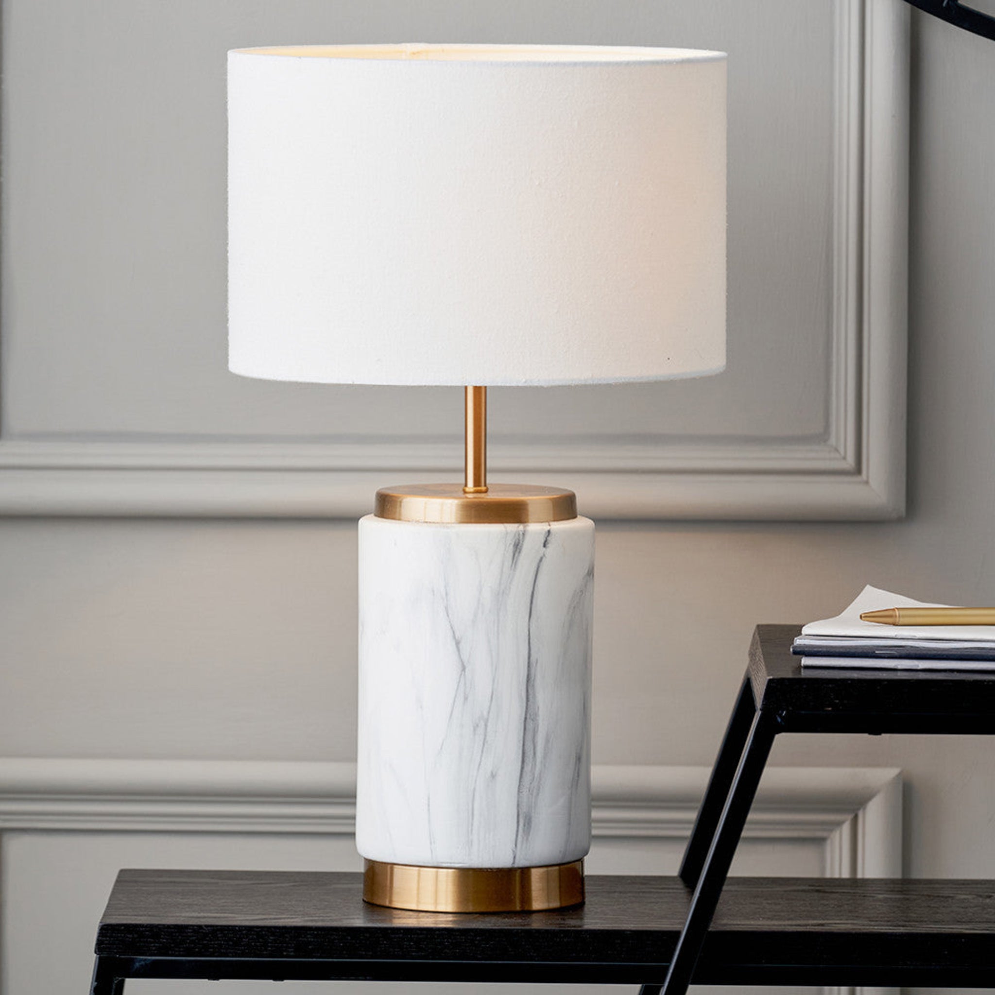 Carrara Gold Marble Effect Ceramic Table Lamp Sterling Home 1