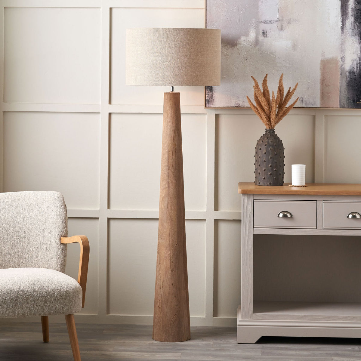 Esha Floor Lamp Rouen White Boucle Shade - Esha Floor Lamp Rouen 50CM White Boucle Shade Sterling Home 1