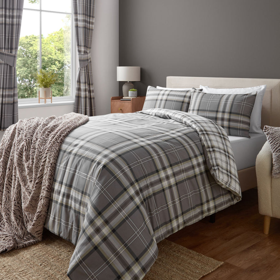 Kelso Check Charcoal Duvet Set Sterling Home 1