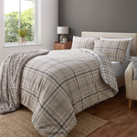 Catherine Lansfield Kelso Check Natural  Duvet Set - Kelso Check Natural Double Duvet Set