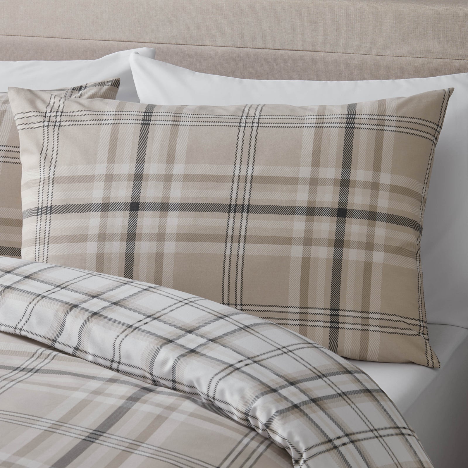 Catherine Lansfield Kelso Check Natural  Duvet Set - Kelso Check Natural Double Duvet Set