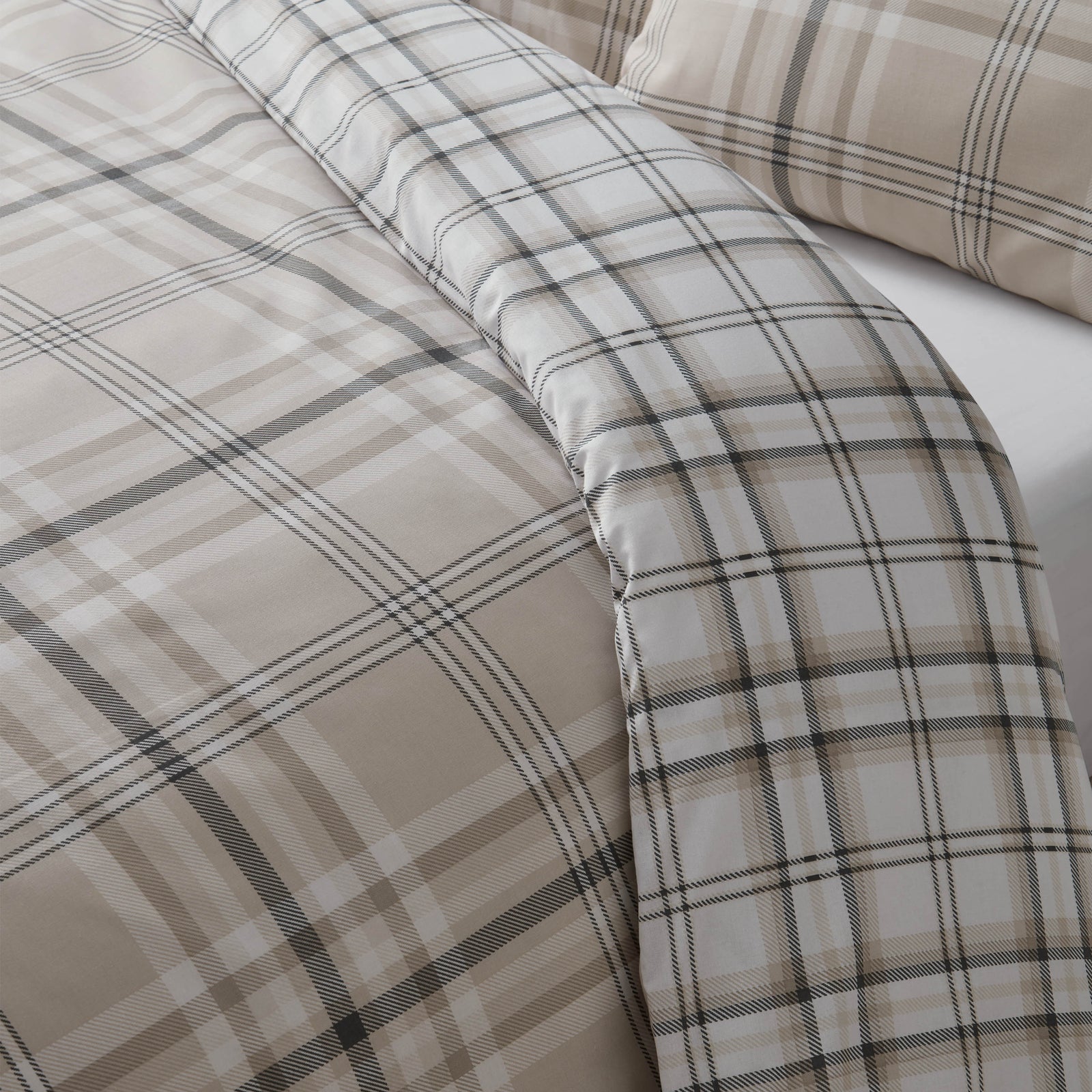 Catherine Lansfield Kelso Check Natural  Duvet Set - Kelso Check Natural Double Duvet Set