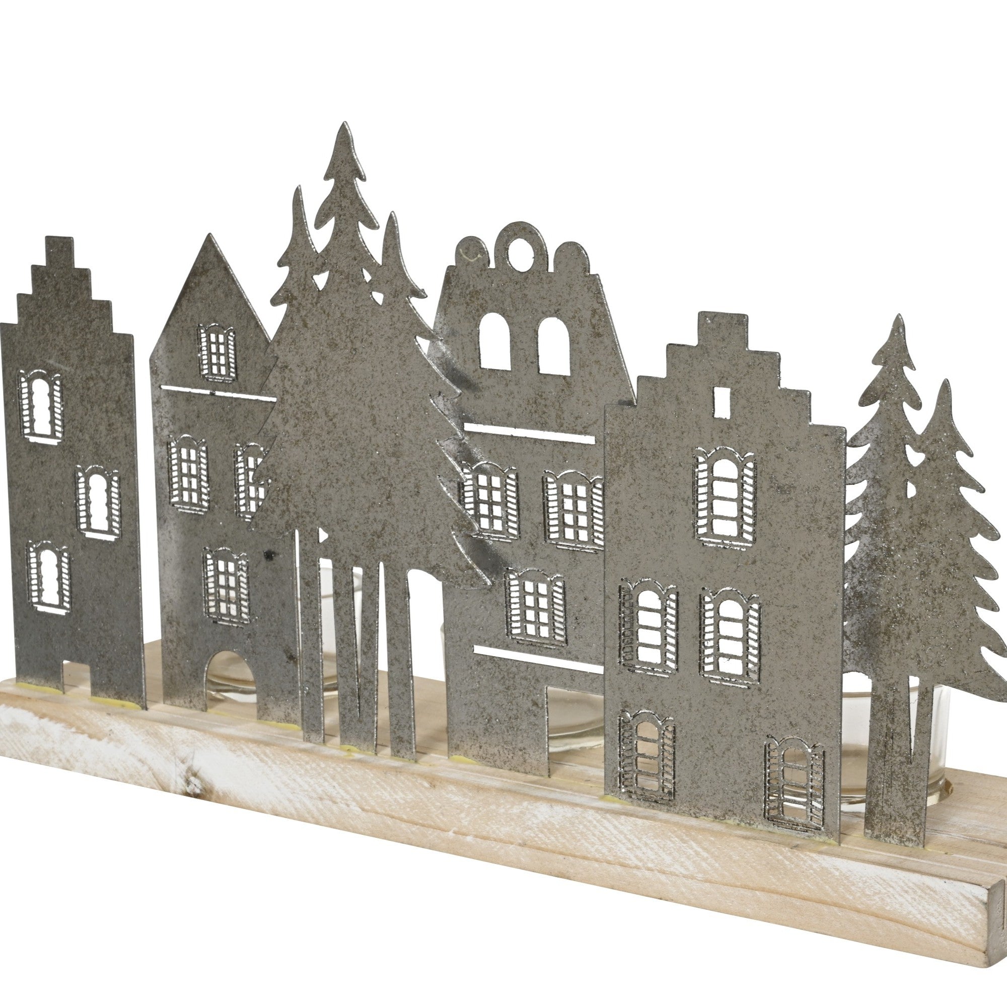 Cut Out Iron Silver 3 Tealight holder - L 3 Tealight Holder Iron With Cut Out Sterling Home 1