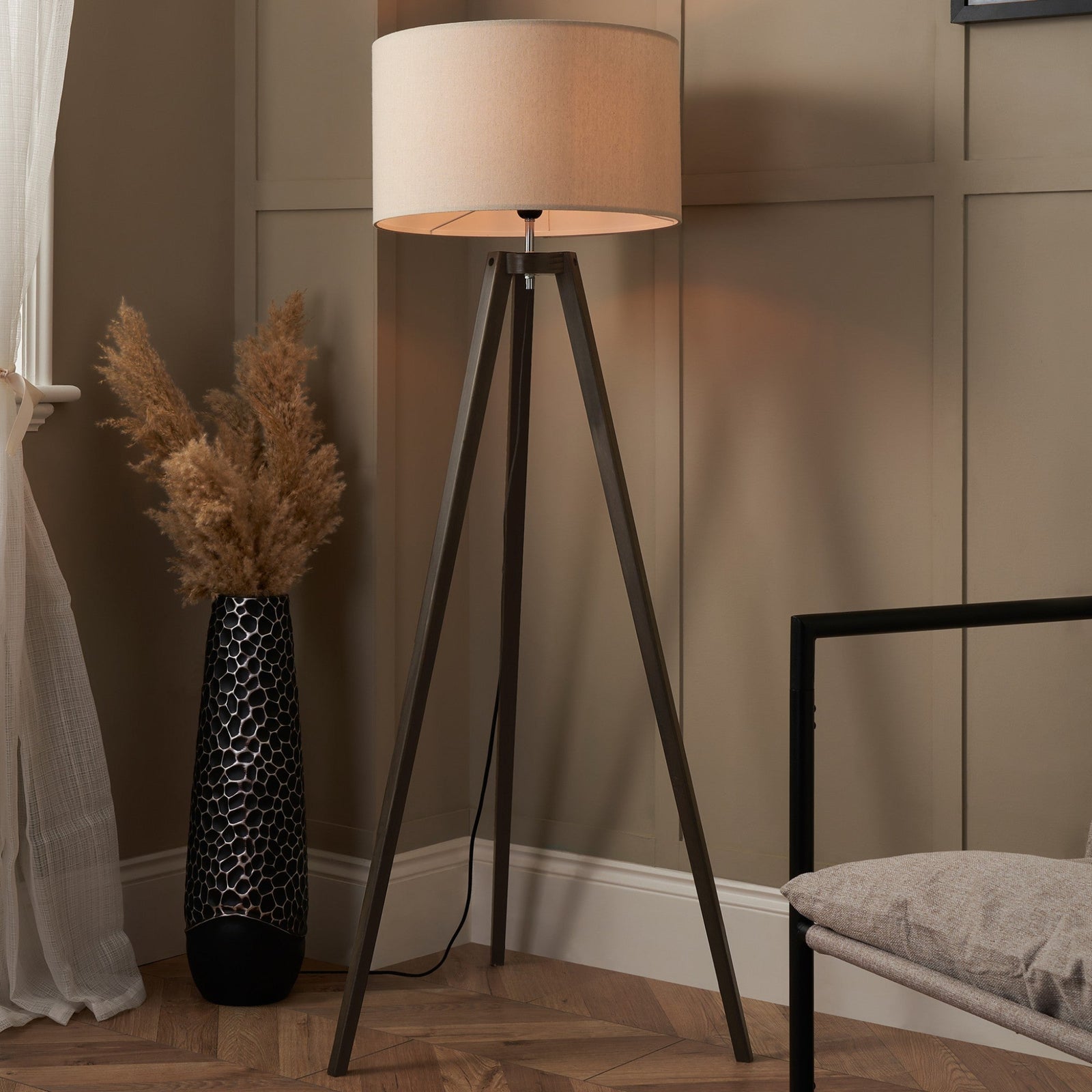Keeley Wooden Tripod Floor Lamp - Keeley Wooden Tripod Floor Lamp Walnut/Natural Sterling Home 1
