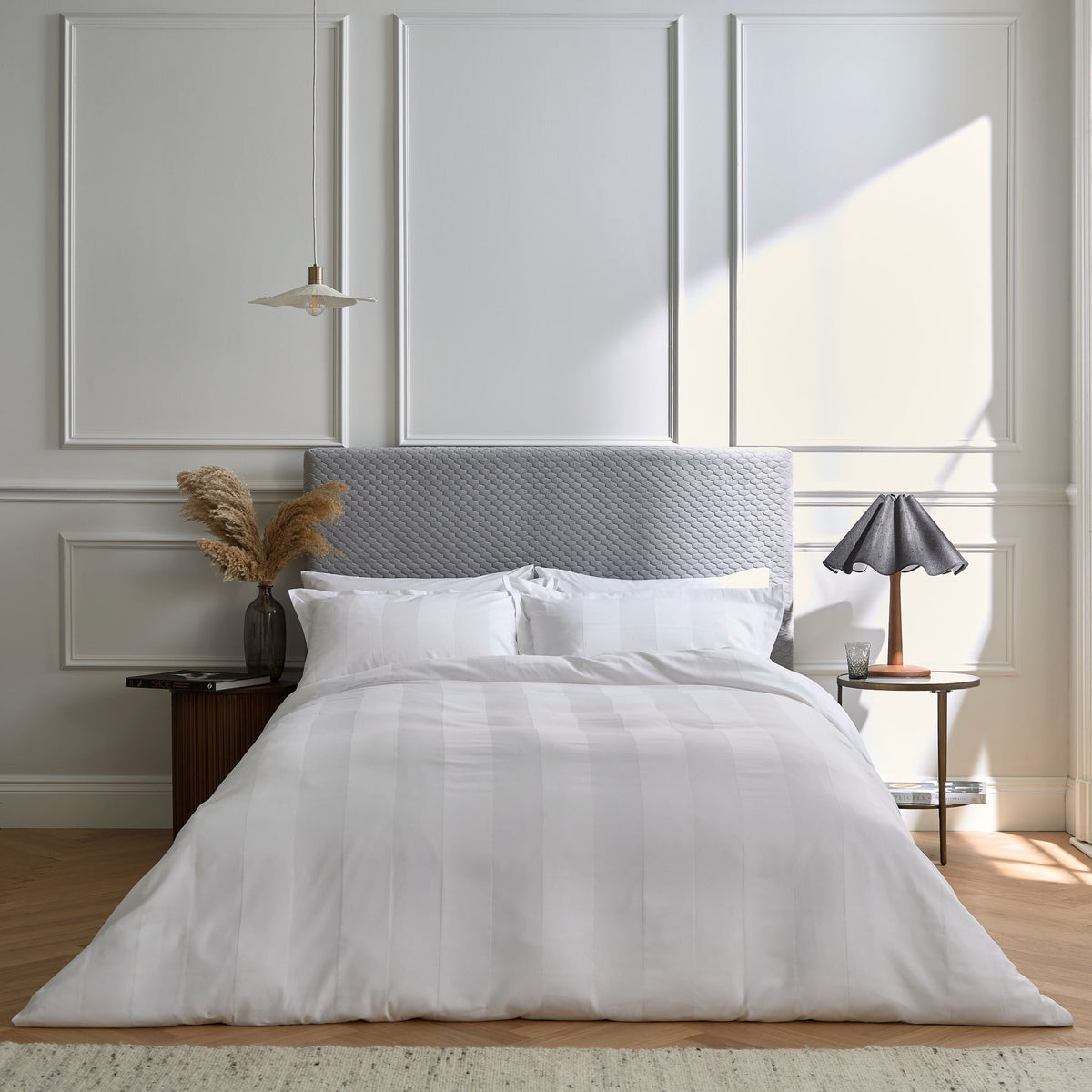 Serra Dobby Stripe White Duvet Cover Set - Serra Dobby Stripe White Cover Set D/B White