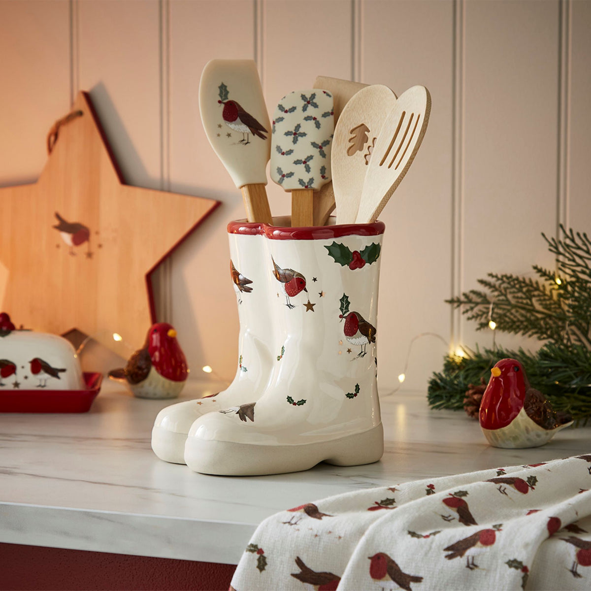 Robin Retreat Utensil Pot Vase Wellies - Robin Retreat Utensil Pot Vase Wellies Sterling Home 1