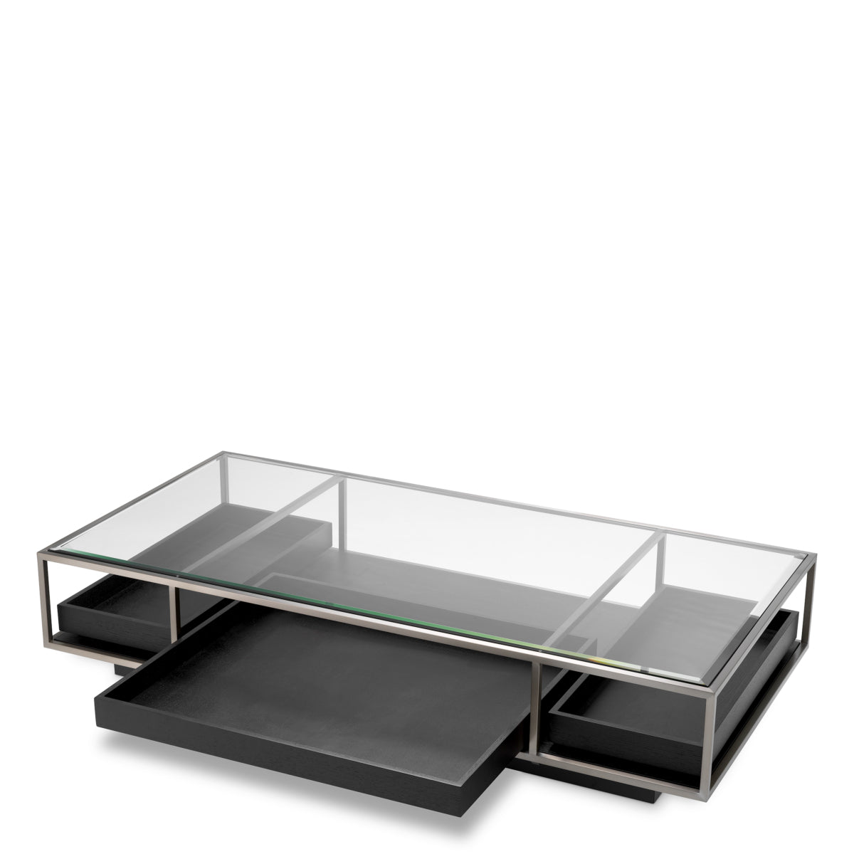 Eichholtz Roxton Coffee Table Brushed Steel Finish Clear Glass Black Veneer - Coffee Table Brushed Steel Finish Clear Glass Black Veneer Side Tables Sterling Home 3