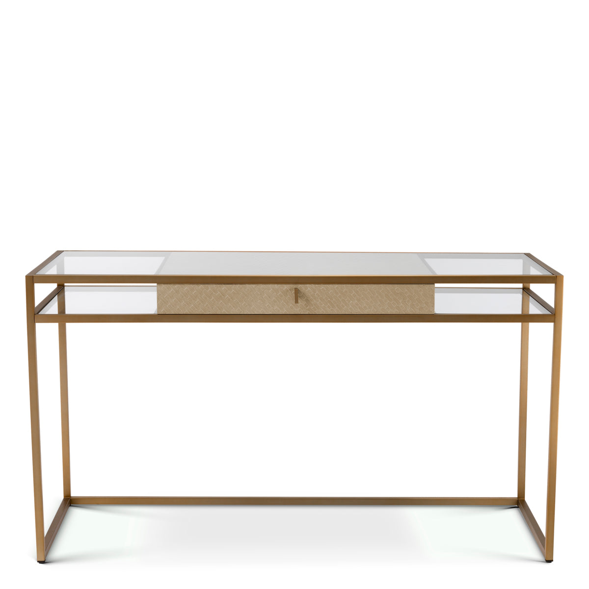Eichholtz Napa Valley Desk Woven Washed Oak Veneer Brushed Brass Finish Clear Glass - Desk Woven Washed Oak Veneer Brushed Brass Finish Clear Glass Tables Sterling Home 3