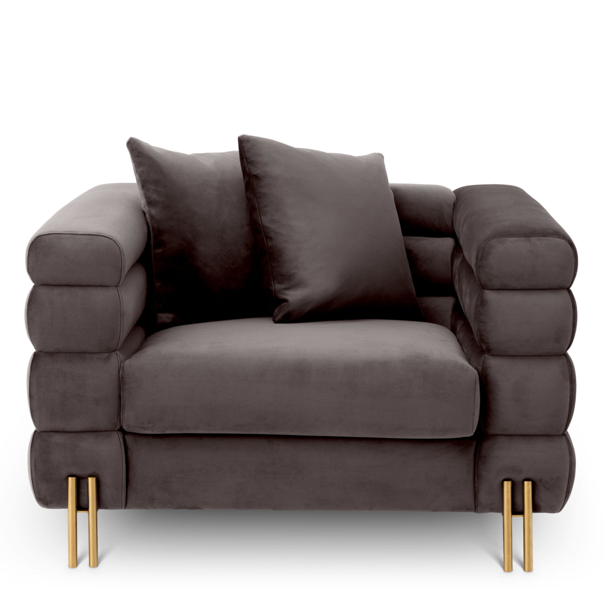 Eichholtz York Armchair Savona Grey Velvet Brushed Brass Legs - Armchair Savona Grey Velvet Armchairs Sterling Home 3