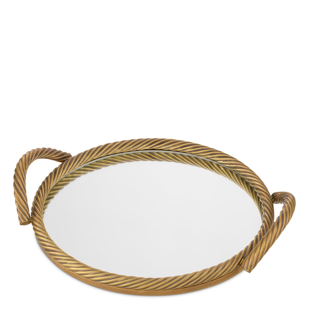 Eichholtz Salvi Round Tray Vintage Brass Finish Mirror Glass - Salvi Round Tray Vintage Brass Finish Mirror Glass Accessories Sterling Home 3