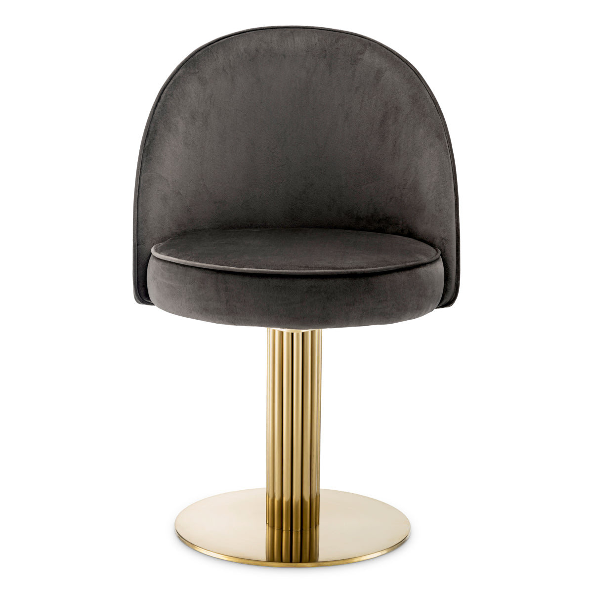 Eichholtz Dorland Swivel Dining Chair Roche Dark Grey Velvet Brushed Brass Finish - Dorland Dining Chair with Swivel Base Roche Dark Grey Velvet Brushed Brass Finish Dining Chair Sterling Home 3